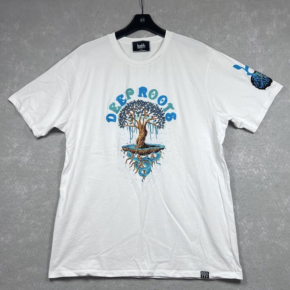 Denim City T-shirt Size XXL White DenimCity Tee Chenille Deep Roots